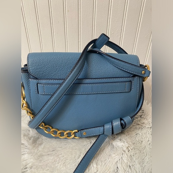 Tory Burch Everly Leather Flap Saddle Bag in Blue Yonder MSRP $458 -EUC - Picture 3 of 11